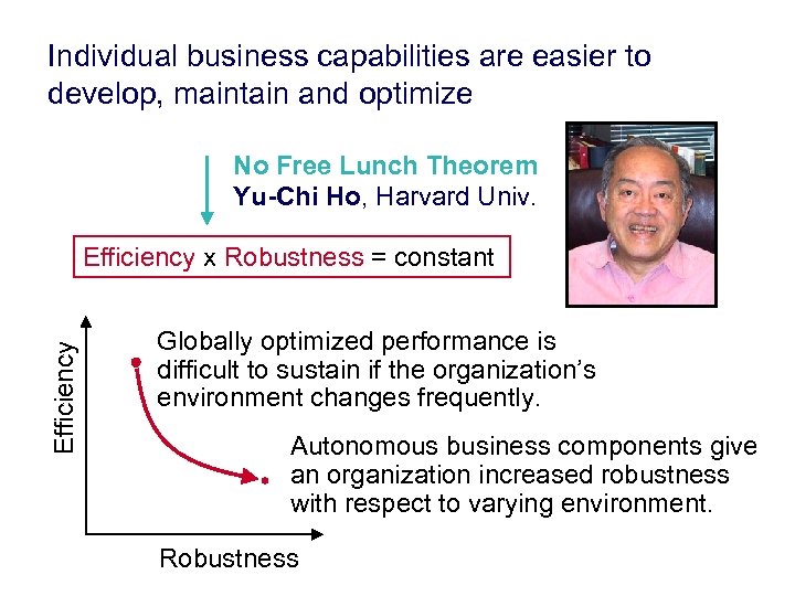 Individual business capabilities are easier to develop, maintain and optimize No Free Lunch Theorem