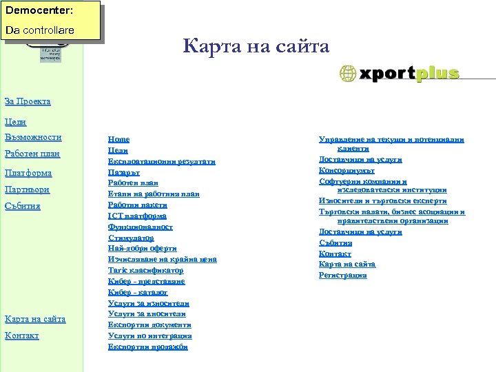Democenter: Da controllare Карта на сайта За Проекта Цели Възможности Работен план Платформа Партньори
