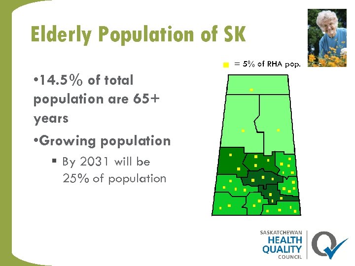 Elderly Population of SK = 5% of RHA pop. • 14. 5% of total
