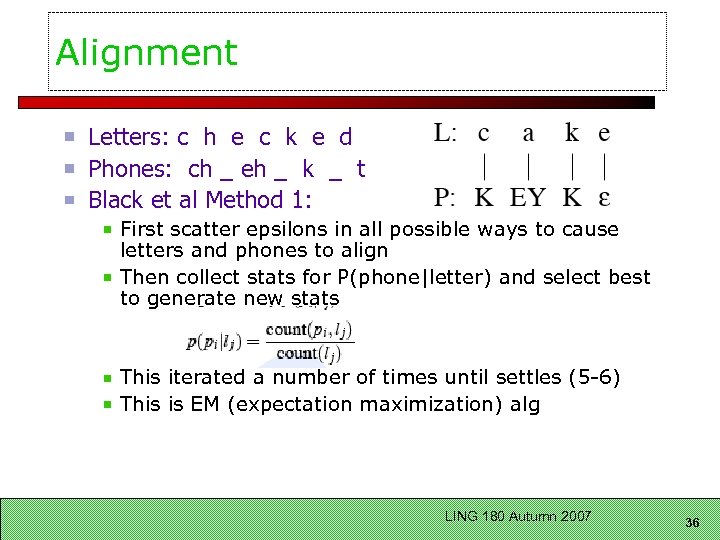 Alignment Letters: c h e c k e d Phones: ch _ eh _
