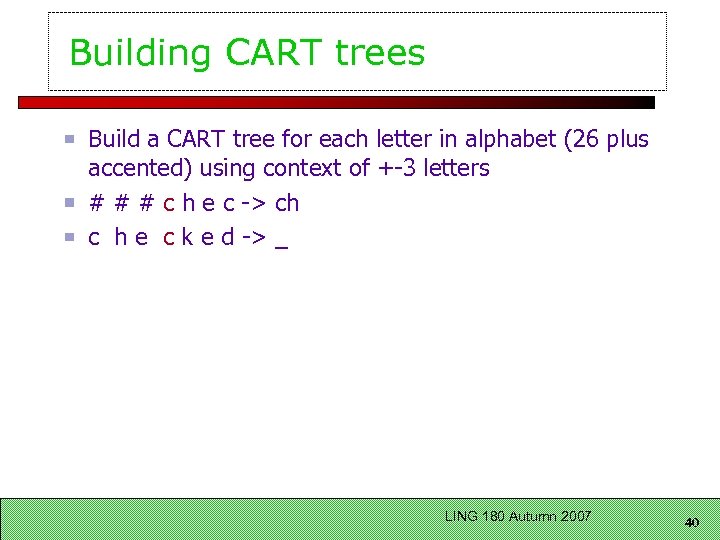 Building CART trees Build a CART tree for each letter in alphabet (26 plus