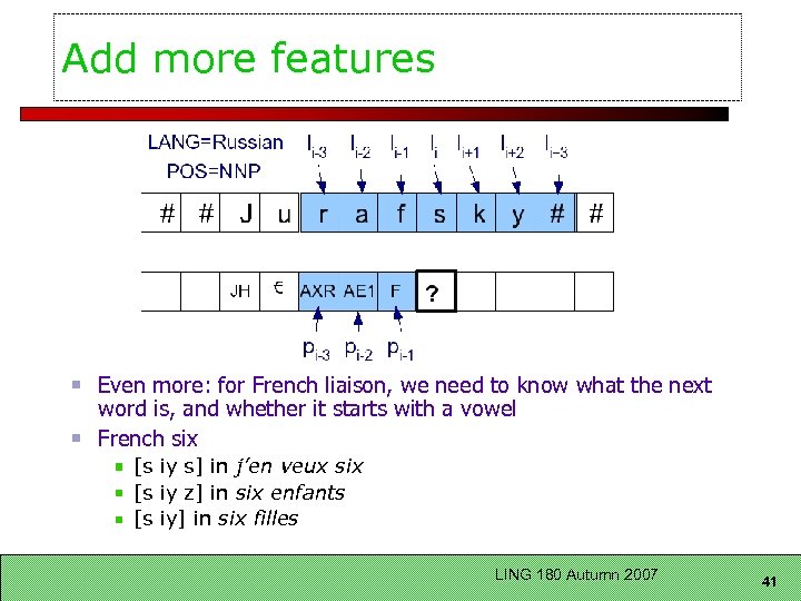 Add more features Even more: for French liaison, we need to know what the