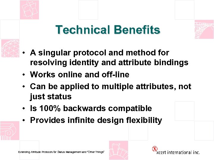 Technical Benefits • A singular protocol and method for resolving identity and attribute bindings