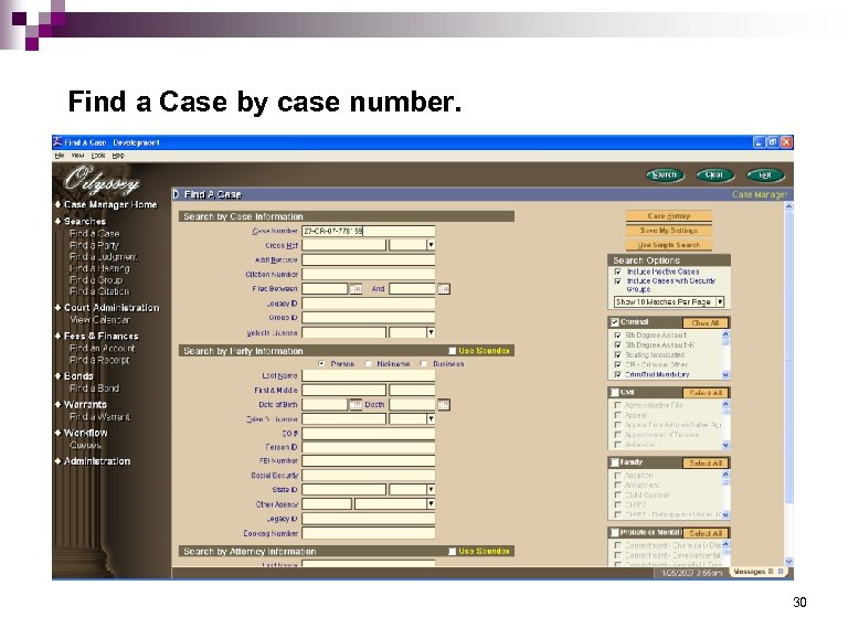 Find a Case by case number. 30 