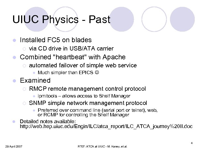 UIUC Physics - Past l Installed FC 5 on blades ¡ l via CD