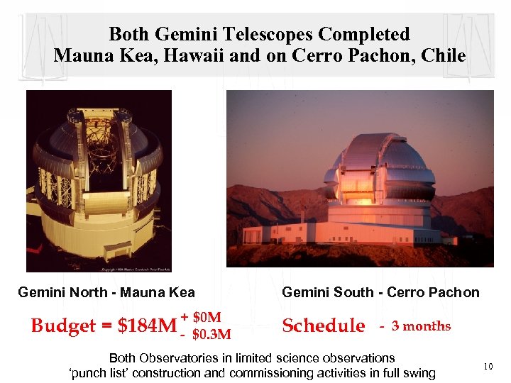 Both Gemini Telescopes Completed Mauna Kea, Hawaii and on Cerro Pachon, Chile Gemini North