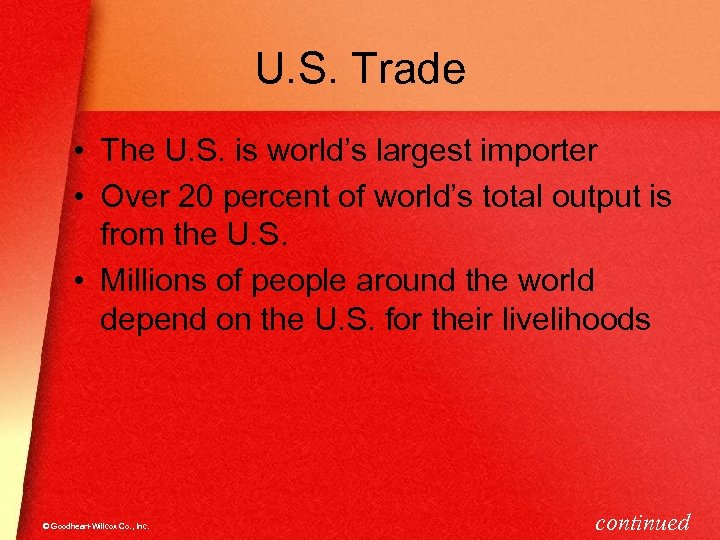 U. S. Trade • The U. S. is world’s largest importer • Over 20
