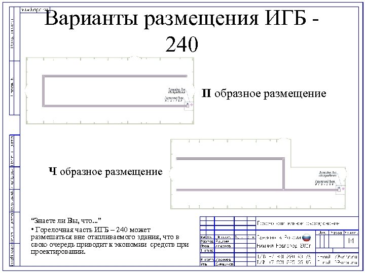 Варианты размещения ИГБ 240 П образное размещение Ч образное размещение “Знаете ли Вы, что.
