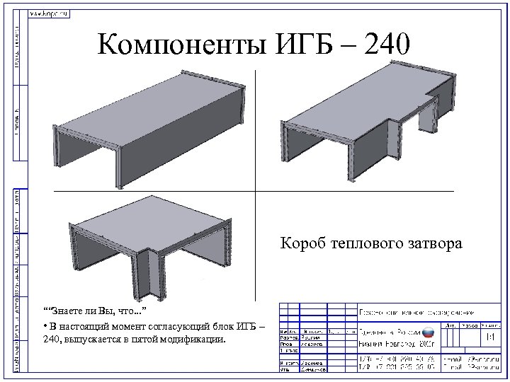 Компоненты ИГБ – 240 Короб теплового затвора ““Знаете ли Вы, что. . . ”