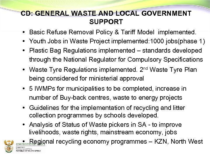 CD: GENERAL WASTE AND LOCAL GOVERNMENT SUPPORT • Basic Refuse Removal Policy & Tariff