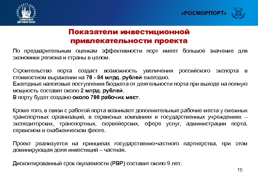 Показатели инвестиционной привлекательности проекта