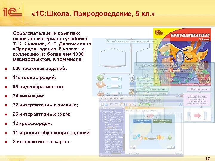  « 1 С: Школа. Природоведение, 5 кл. » Образовательный комплекс включает материалы учебника