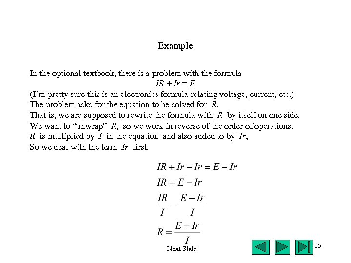 Example In the optional textbook, there is a problem with the formula IR +