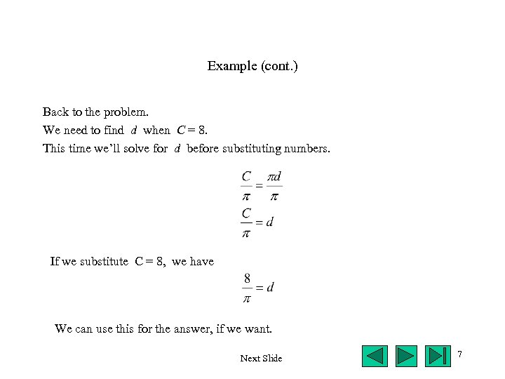 Example (cont. ) Back to the problem. We need to find d when C
