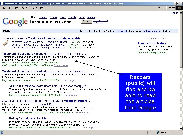 Readers (public) will find and be able to read the articles from Google 