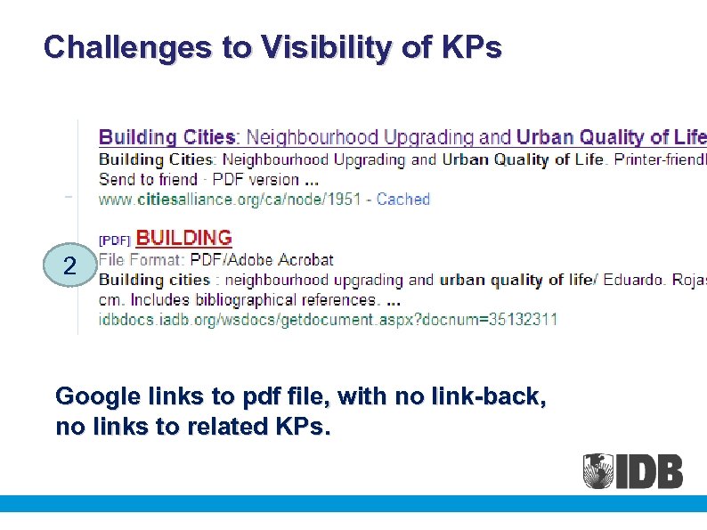 Challenges to Visibility of KPs 2 Google links to pdf file, with no link-back,