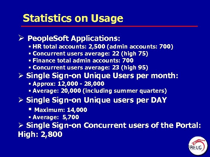 Statistics on Usage Ø People. Soft Applications: § HR total accounts: 2, 500 (admin