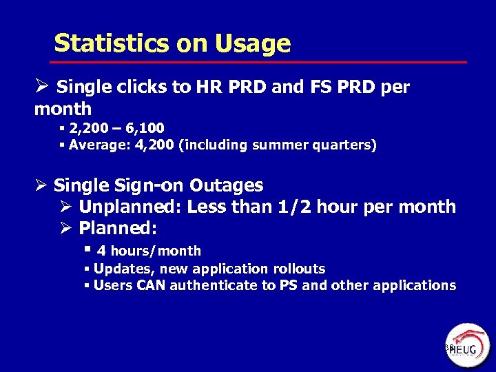 Statistics on Usage Ø Single clicks to HR PRD and FS PRD per month