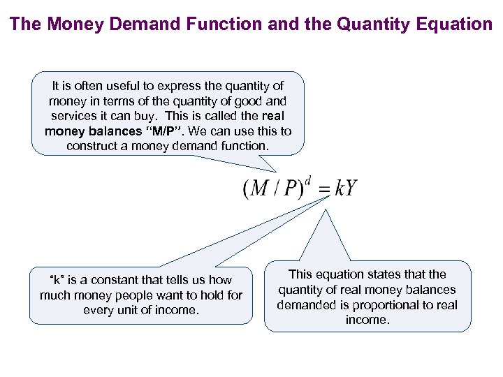 The Money Demand Function and the Quantity Equation It is often useful to express