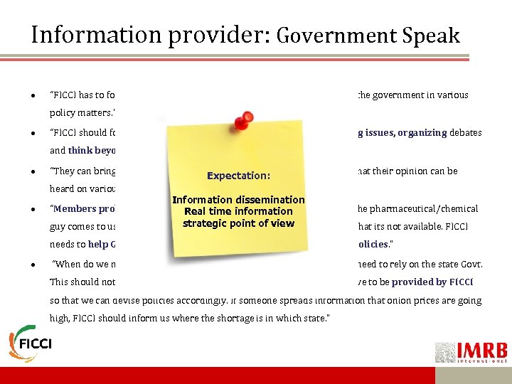Information provider: Government Speak “FICCI has to focus on information dissemination and act as