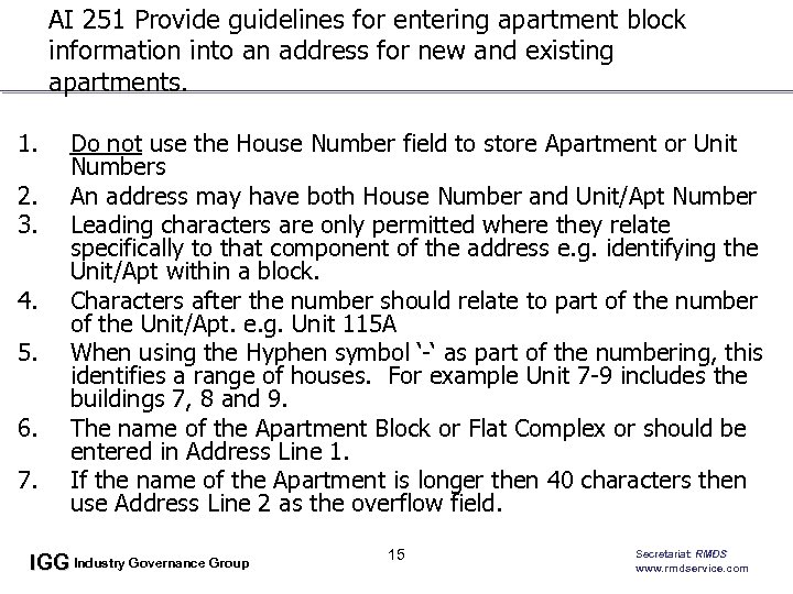 AI 251 Provide guidelines for entering apartment block information into an address for new