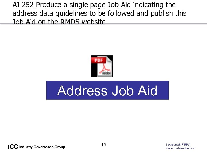 AI 252 Produce a single page Job Aid indicating the address data guidelines to