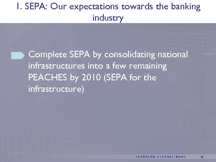 1. SEPA: Our expectations towards the banking industry Complete SEPA by consolidating national infrastructures