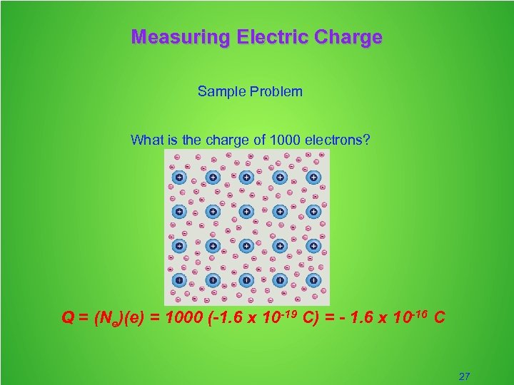 Measuring Electric Charge Sample Problem What is the charge of 1000 electrons? Q =