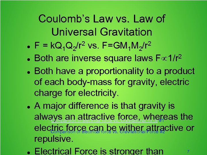 Coulomb’s Law vs. Law of Universal Gravitation F = k. Q 1 Q 2/r