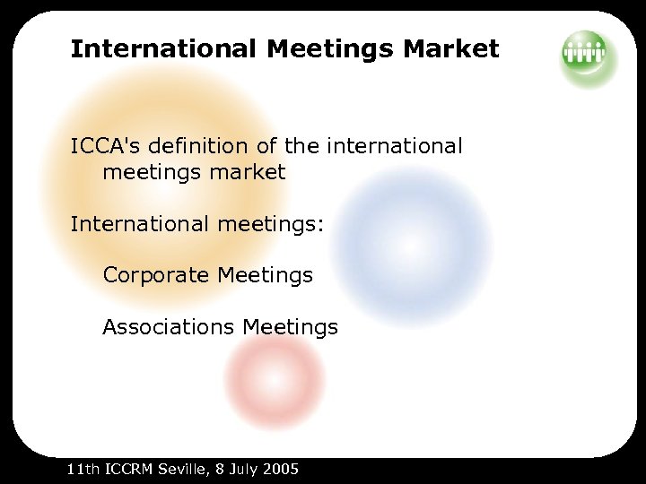 International Meetings Market ICCA's definition of the international meetings market International meetings: Corporate Meetings
