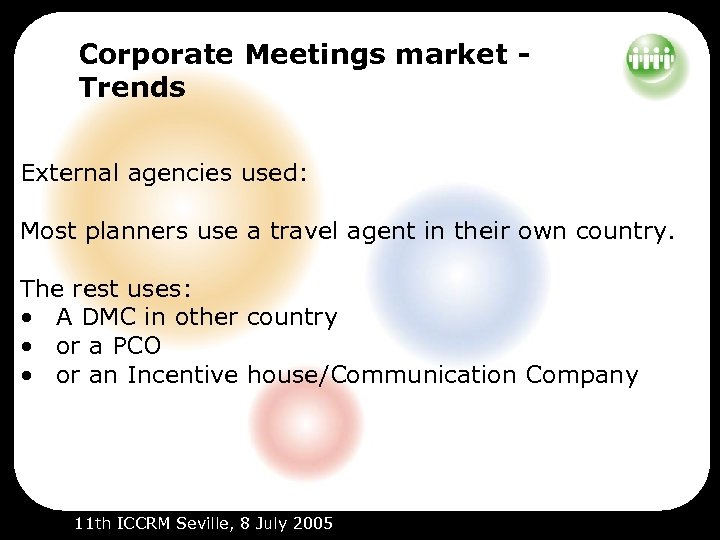 Corporate Meetings market Trends External agencies used: Most planners use a travel agent in