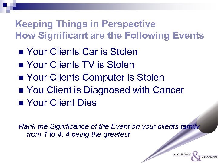 Keeping Things in Perspective How Significant are the Following Events Your Clients Car is