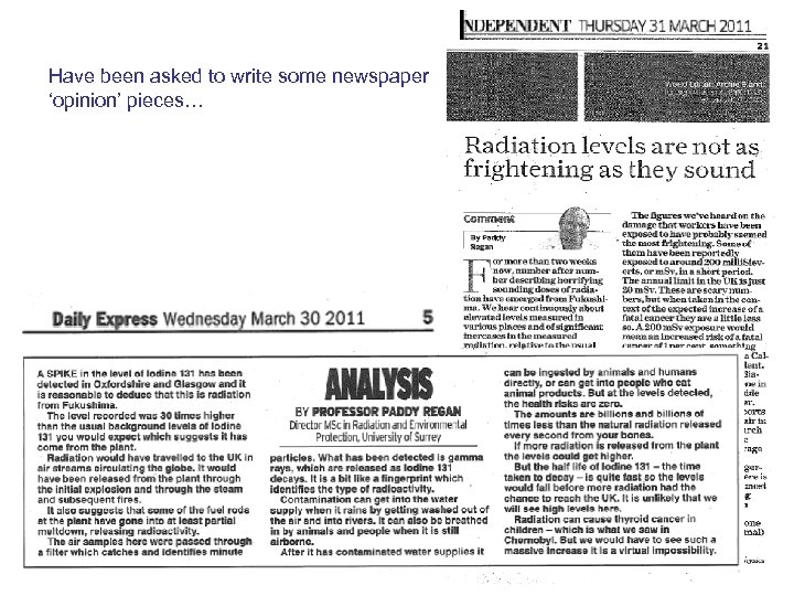 Have been asked to write some newspaper ‘opinion’ pieces… 