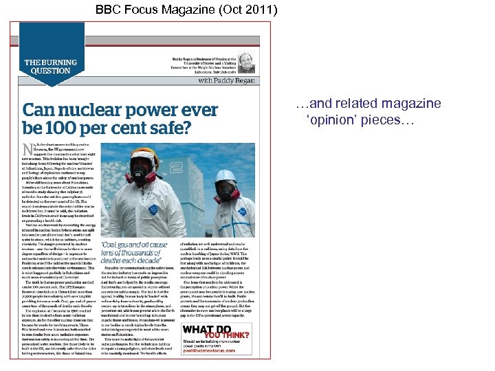 BBC Focus Magazine (Oct 2011) …and related magazine ‘opinion’ pieces… 