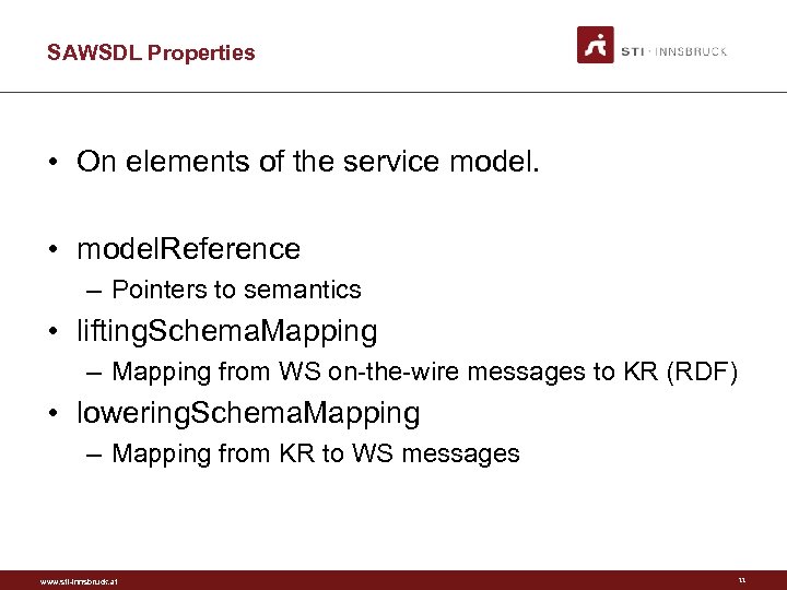 SAWSDL Properties • On elements of the service model. • model. Reference – Pointers