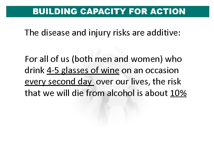 The disease and injury risks are additive: For all of us (both men and