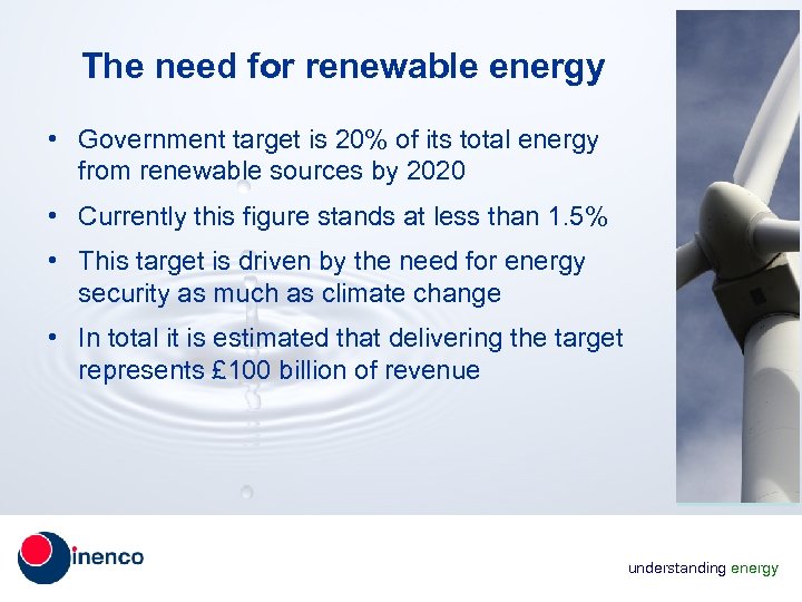 The need for renewable energy • Government target is 20% of its total energy
