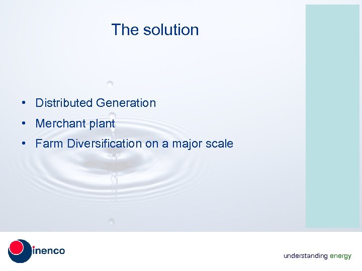 The solution • Distributed Generation • Merchant plant • Farm Diversification on a major