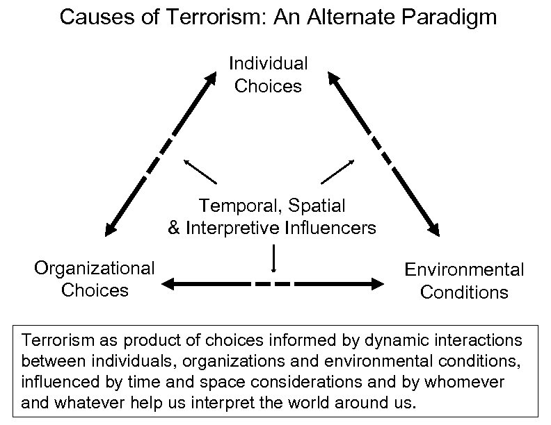 Causes of Terrorism: An Alternate Paradigm Individual Choices Temporal, Spatial & Interpretive Influencers Organizational
