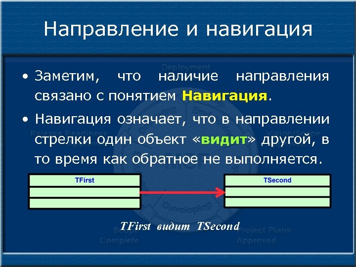 Направление и навигация • Заметим, что наличие направления связано с понятием Навигация. • Навигация