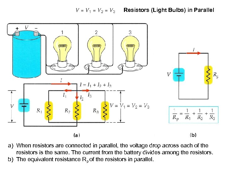 Resistors (Light Bulbs) in Parallel a) When resistors are connected in parallel, the voltage