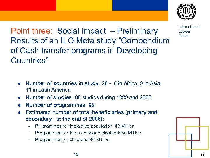 Point three: Social impact – Preliminary Results of an ILO Meta study “Compendium of