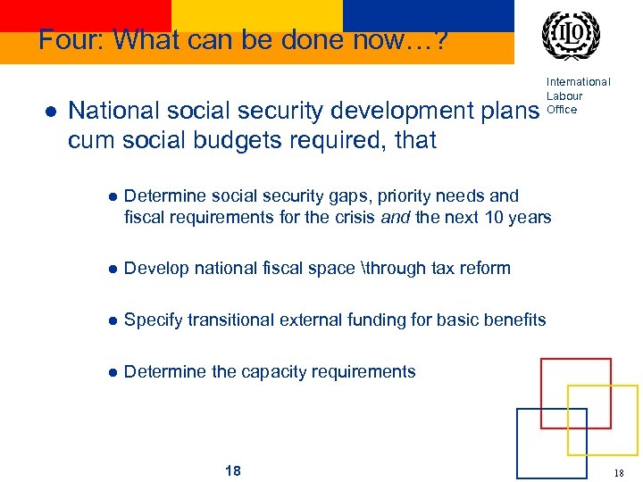 Four: What can be done now…? l National social security development plans cum social