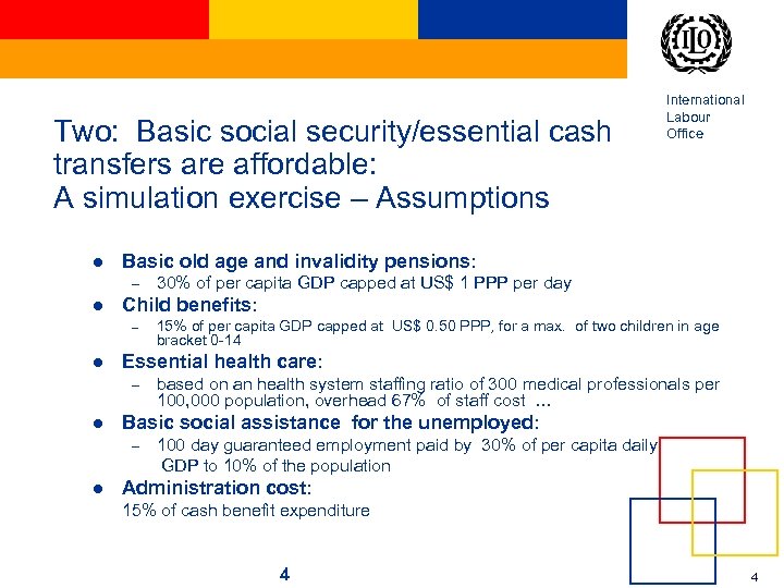 Two: Basic social security/essential cash transfers are affordable: A simulation exercise – Assumptions l