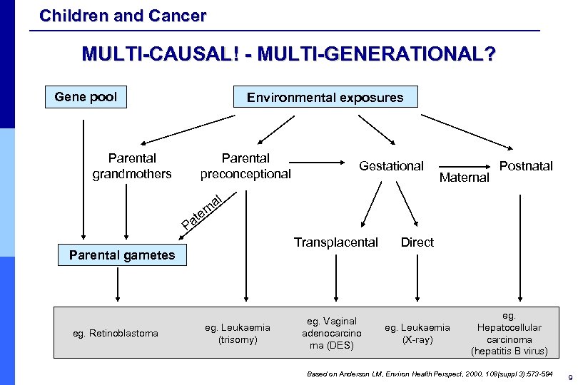 Children and Cancer MULTI-CAUSAL! - MULTI-GENERATIONAL? Gene pool Environmental exposures Parental grandmothers Parental preconceptional