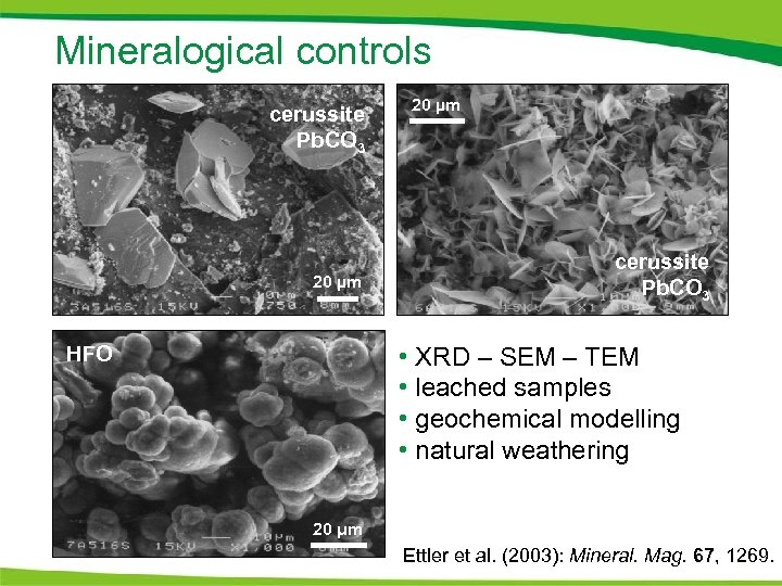 Mineralogical controls cerussite Pb. CO 3 20 µm cerussite Pb. CO 3 • XRD