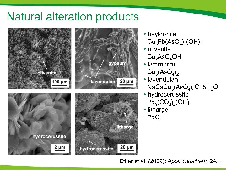 Natural alteration products • bayldonite Cu 3 Pb(As. O 4)2(OH)2 • olivenite Cu 2