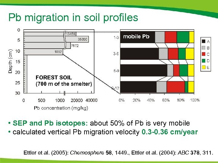 Pb migration in soil profiles Depth (cm) mobile Pb FOREST SOIL (700 m of