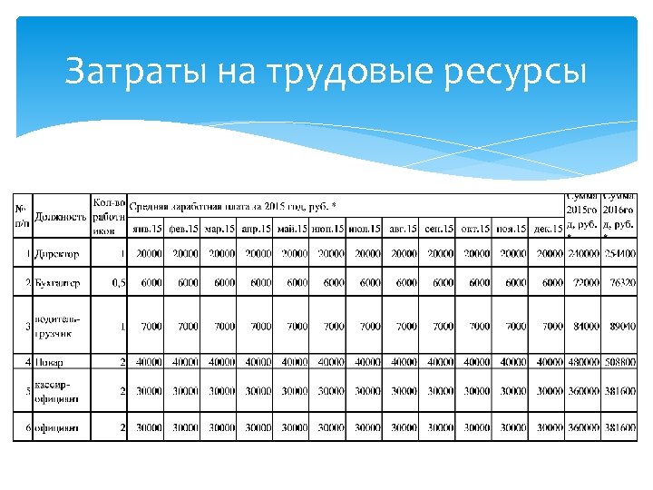 Затраты на трудовые ресурсы 
