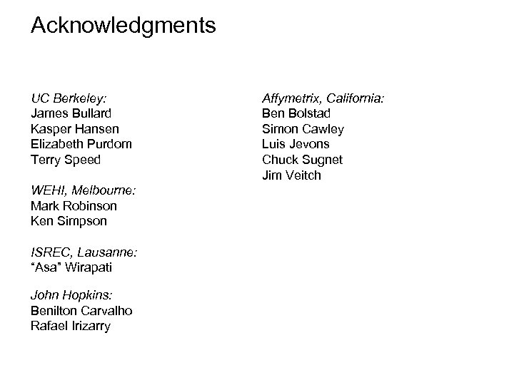 Acknowledgments UC Berkeley: James Bullard Kasper Hansen Elizabeth Purdom Terry Speed WEHI, Melbourne: Mark